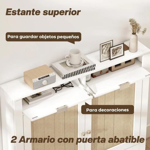 Cubre Radiadores con Puertas Abatibles y Ratán 2 Compartimentos Diseño Bohemio para Salón Dormitorio Blanco [3]