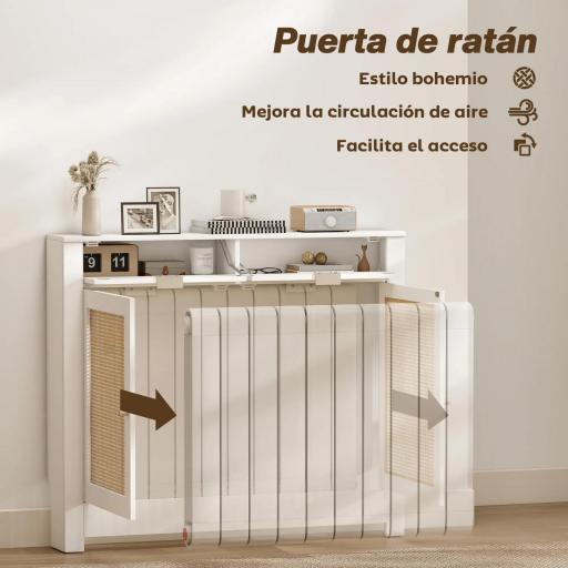 Cubre Radiadores con Puertas Abatibles y Ratán 2 Compartimentos Diseño Bohemio para Salón Dormitorio Blanco [6]