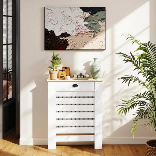 Cubre Radiadores de MDF con Cajón Cubierta para Radiador para Salón Dormitorio Pasillo 78x19x95,5 cm Blanco [3]