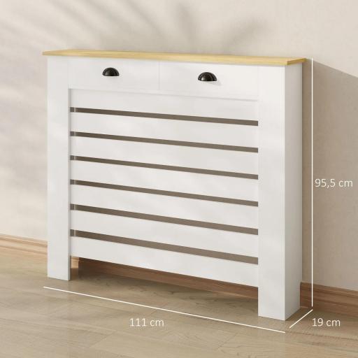 Cubre Radiadores de MDF con 2 Cajones Cubierta para Radiador para Salón Dormitorio Pasillo 111x19x95,5 cm Blanco [6]