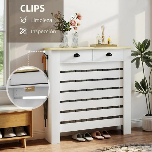 Cubre Radiadores de MDF con 2 Cajones Cubierta para Radiador para Salón Dormitorio Pasillo 111x19x95,5 cm Blanco [3]