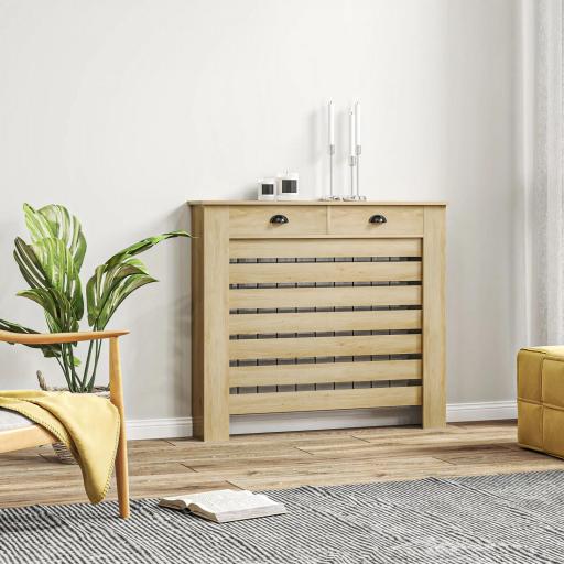 Cubre Radiadores de MDF con Cajón Cubierta para Radiador para Salón Dormitorio Pasillo 111x19x95,5 cm Roble [6]