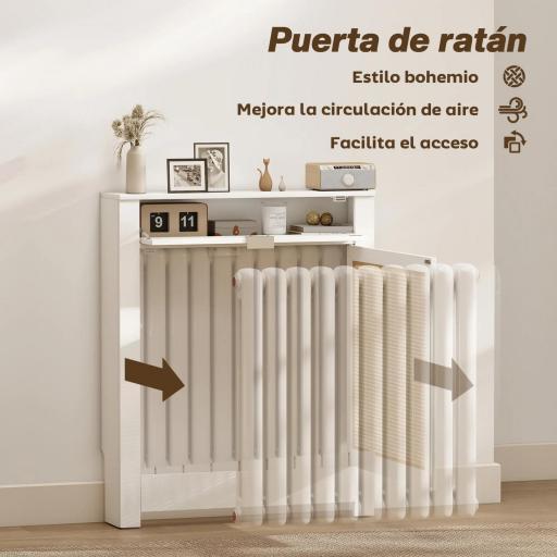 Cubre Radiadores con Puerta Abatible y Ratán Compartimento Diseño Bohemio para Salón Dormitorio Blanco [3]