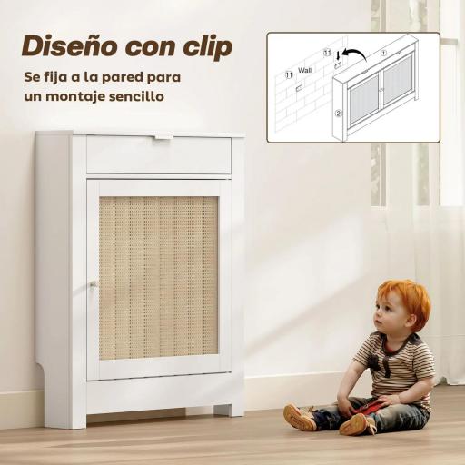 Cubre Radiadores con Puerta Abatible y Ratán Compartimento Diseño Bohemio para Salón Dormitorio Blanco [7]