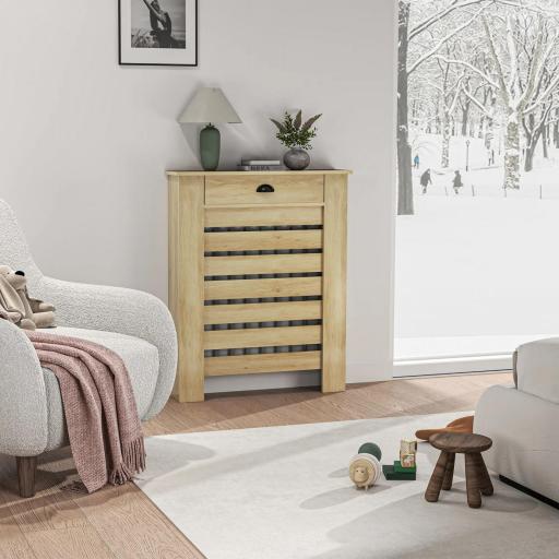 Cubre Radiadores de MDF con Cajón Cubierta para Radiador para Salón Dormitorio Pasillo 78x19x95,5 cm Roble