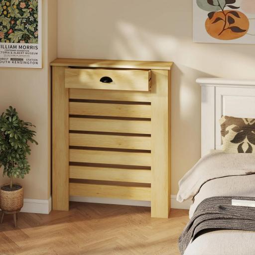 Cubre Radiadores de MDF con Cajón Cubierta para Radiador para Salón Dormitorio Pasillo 78x19x95,5 cm Roble [2]
