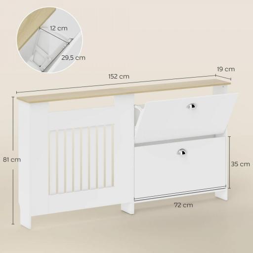 Cubre Radiadores con Zapatero Cubierta para Radiador con 2 Cajones Abatibles 152x19x81 cm Blanco [1]