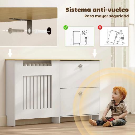 Cubre Radiadores con Zapatero Cubierta para Radiador con 2 Cajones Abatibles 152x19x81 cm Blanco [4]