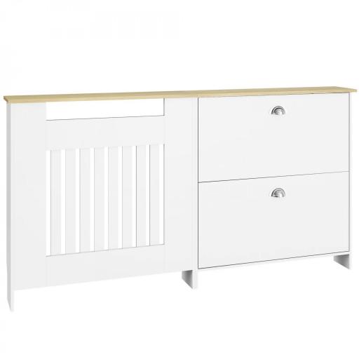 Cubre Radiadores con Zapatero Cubierta para Radiador con 2 Cajones Abatibles 152x19x81 cm Blanco [8]