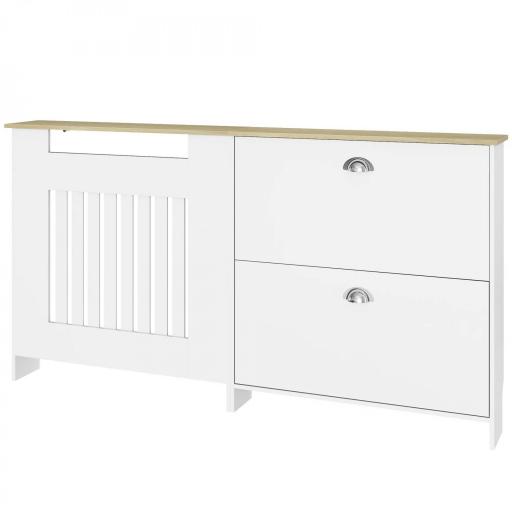 Cubre Radiadores con Zapatero Cubierta para Radiador con 2 Cajones Abatibles 152x19x81 cm Blanco [9]