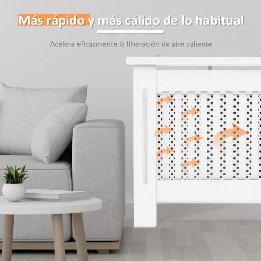 Cubre Radiadores, 78x19x82 cm, Cubierta para Radiador Moderna de MDF, con Estante Superior y Listones, para Salón, Dormitorio, Pasillo, Blanco [3]