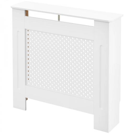 Cubre Radiadores, 78x19x82 cm, Cubierta para Radiador Moderna de MDF, con Estante Superior y Listones, para Salón, Dormitorio, Pasillo, Blanco [9]