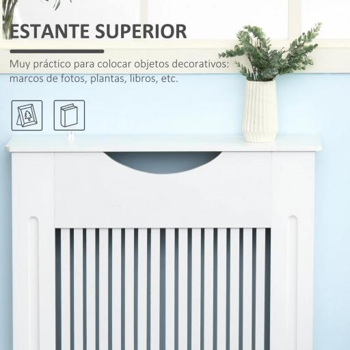 Cubre Radiador 78x19x82 cm Cubierta de Radiador de MDF Moderno con Estante Carga 10 kg y Dispositivo Antivuelco para Sala de Estar Dormitorio Blanco [3]