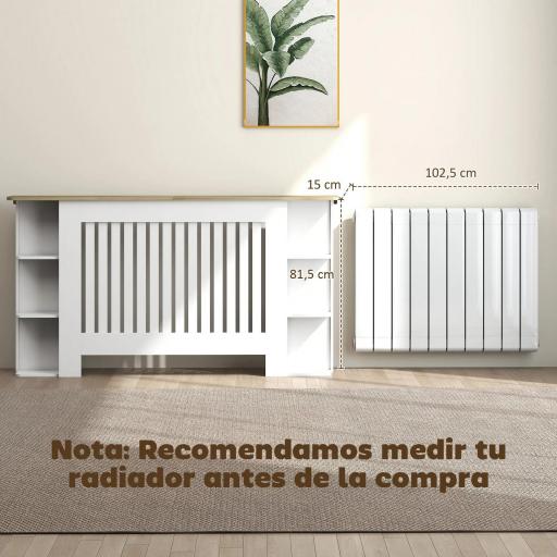 Cubre Radiadores con Estantes Cubreradiador de MDF Diseño Moderno de Listones para Salón Dormitorio 152x19x83 cm Blanco [7]