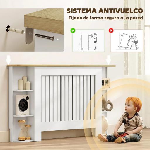 Cubre Radiadores con Estantes Cubreradiador de MDF Diseño Moderno de Listones para Salón Dormitorio 152x19x83 cm Blanco [4]