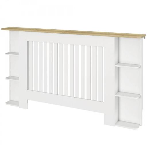 Cubre Radiadores con Estantes Cubreradiador de MDF Diseño Moderno de Listones para Salón Dormitorio 152x19x83 cm Blanco [9]