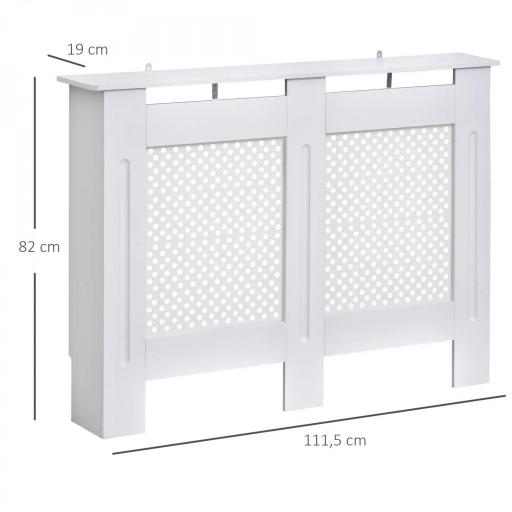 Cubre Radiadores, 111.5x19x82 cm, Cubierta para Radiador Moderna de MDF, con Estante Superior y Listones, para Salón, Dormitorio, Pasillo, Blanco [1]