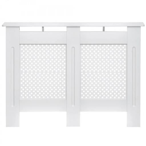 Cubre Radiadores, 111.5x19x82 cm, Cubierta para Radiador Moderna de MDF, con Estante Superior y Listones, para Salón, Dormitorio, Pasillo, Blanco [9]