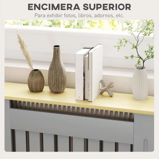 Cubreradiador de MDF Cubierta para Radiador para Salón Dormitorio Pasillo 78x19x83 cm Gris y Roble [2]