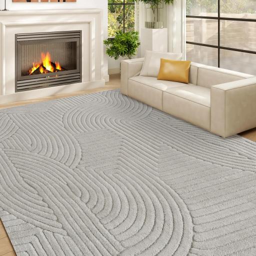 Alfombra Salón 230x160 cm Pelo Corto Estilo Moderno Base Antideslizante Tejida a Máquina Gris