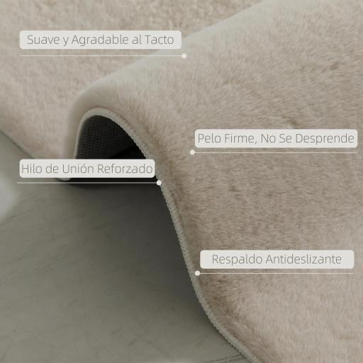 Alfombra Salón 160x230 cm Lavable en Lavadora Pelo Largo Estilo Moderno Tapete para Sala de Estar Dormitorio Crema [2]