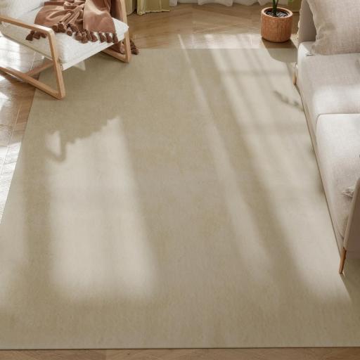 Alfombra Salón 160x230 cm Lavable en Lavadora Pelo Largo Estilo Moderno Tapete para Sala de Estar Dormitorio Crema [8]