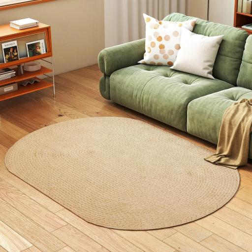 Alfombra Salón 170x120 cm Lavable en Lavadora Tejido a Mano Estilo Rústico Tapete para Sala de Estar Dormitorio Beige [3]