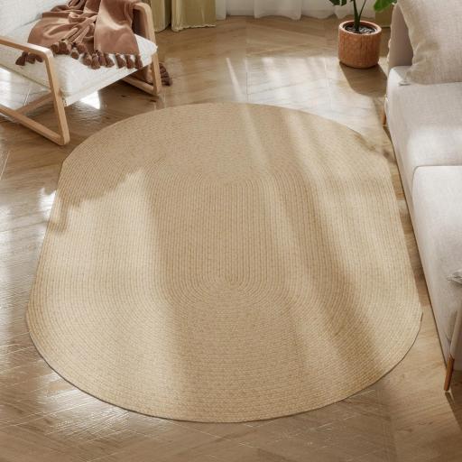 Alfombra Salón 170x120 cm Lavable en Lavadora Tejido a Mano Estilo Rústico Tapete para Sala de Estar Dormitorio Beige [7]
