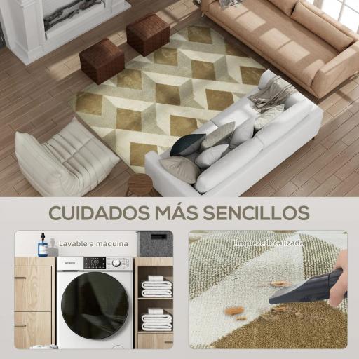 Alfombra Lavable en Lavadora Pelo Corto 170x120 cm Estilo Moderno Tapete para Sala de Estar Dormitorio Comedor Crema [7]