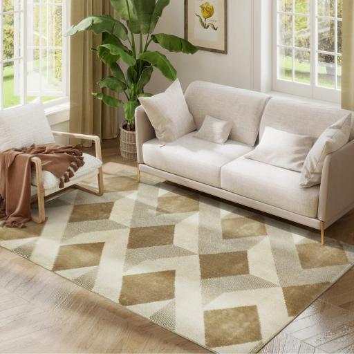Alfombra Lavable en Lavadora Pelo Corto 170x120 cm Estilo Moderno Tapete para Sala de Estar Dormitorio Comedor Crema [8]