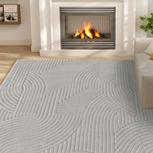 Alfombra Salón 160x120 cm Pelo Corto Estilo Moderno Base Antideslizante Tejida a Máquina Gris [2]