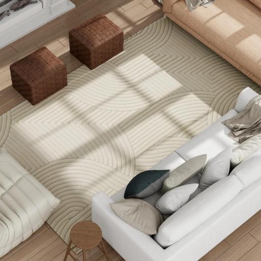 Alfombra Salón 160x120 cm Pelo Corto Estilo Moderno Base Antideslizante Tejida a Máquina Crema [9]