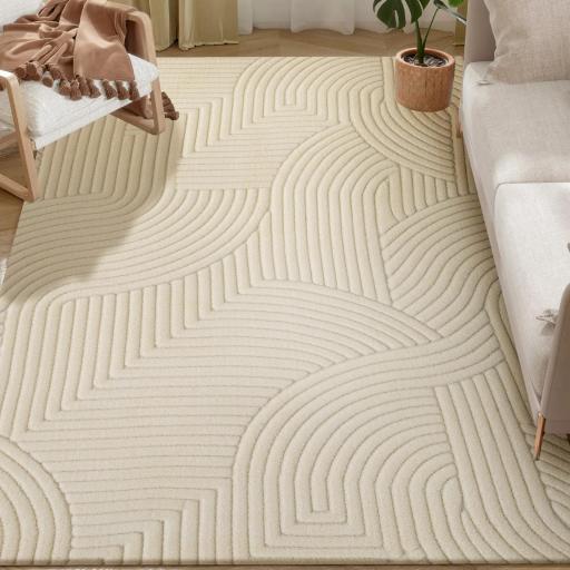 Alfombra Salón 160x120 cm Pelo Corto Estilo Moderno Base Antideslizante Tejida a Máquina Crema [6]