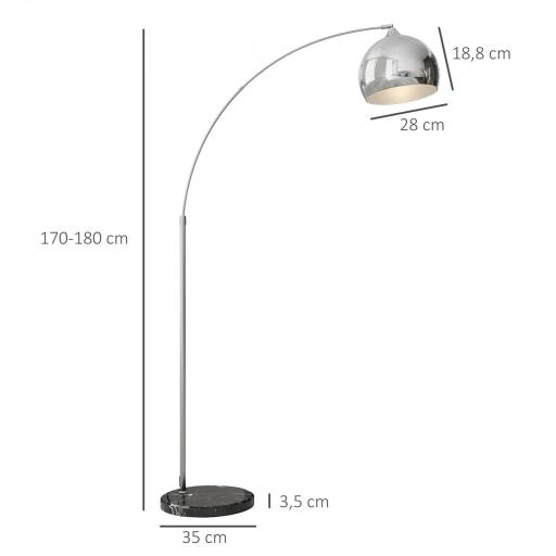 Lámpara de Pie en Forma Arco Moderna Portalámpara E27 40 W con Interruptor de Pie 110-115x30x170-180 cm Plata y Negro [1]
