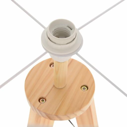 Lámpara de Pie Tipo Trípode con Estructura de Madera Natural y Pantalla de Tela Beige con Estante Integrado 50x50x154 cm [7]