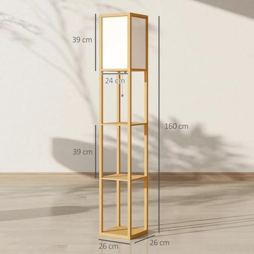 Lámpara de Pie con Estantes de Almacenaje Bombilla E27 para Salón Dormitorio Oficina Natural [3]