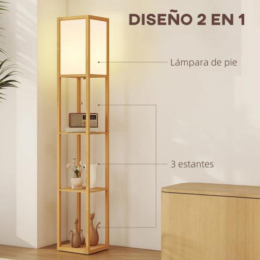 Lámpara de Pie con Estantes de Almacenaje Bombilla E27 para Salón Dormitorio Oficina Natural [2]