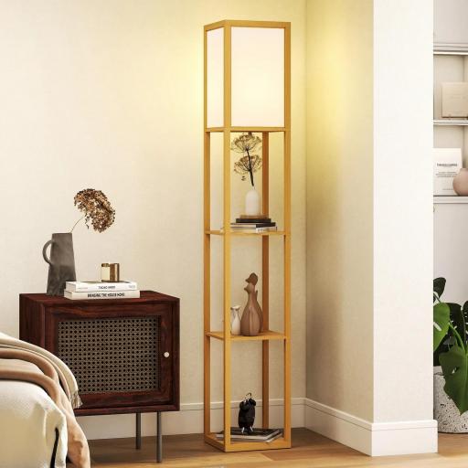 Lámpara de Pie con Estantes de Almacenaje Bombilla E27 para Salón Dormitorio Oficina Natural [7]