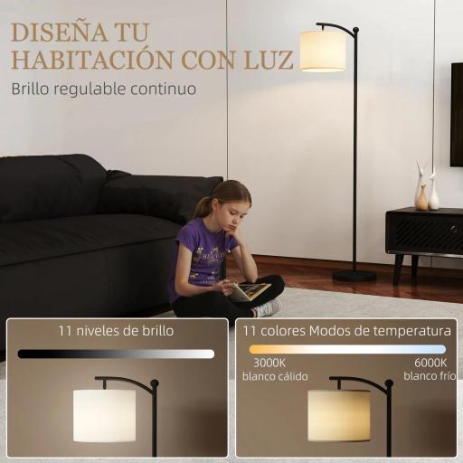 Lámpara de Pie LED Regulable con Temperaturas de Color Ajuste Continuo Control Remoto Temporizador de 60 Minutos Negro [1]