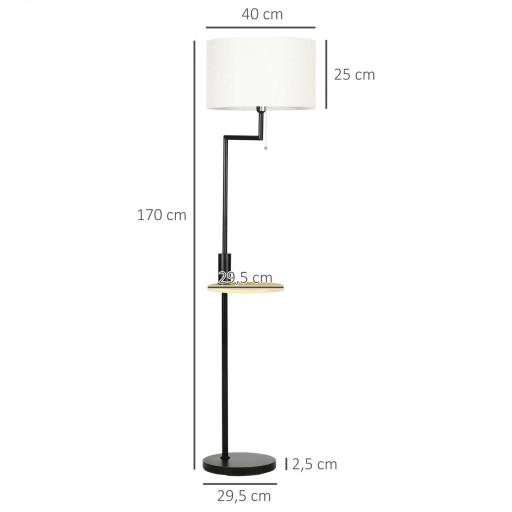 Lámpara de Pie con Mesita Auxiliar y Pantalla de Lino Interruptor de Cadena y Cargador USB Ø40x170 cm Natural [1]