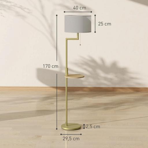 Lámpara de Pie Moderna con Estante Pantalla de Lino Interruptor de Cadena y Puerto USB Ø40x170 cm para Salón Dorado  [1]