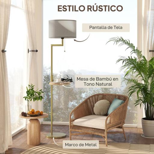 Lámpara de Pie Moderna con Estante Pantalla de Lino Interruptor de Cadena y Puerto USB Ø40x170 cm para Salón Dorado  [8]