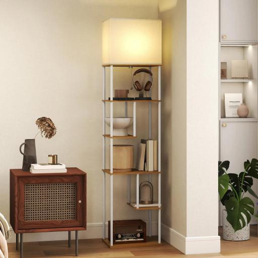 Lámpara de Pie con Estantes Temperaturas de Color Ajustable 3000K-6500K Control Remoto Bombilla E27 Natural