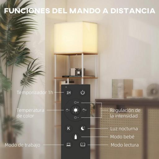 Lámpara de Pie con Estantes Temperaturas de Color Ajustable 3000K-6500K Control Remoto Bombilla E27 Natural [3]