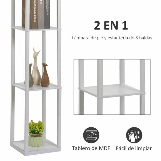 Lámpara de Pie con Estantes de Almacenaje, Lámpara de Madera Moderna, Bombilla E27, para Salón, Dormitorio, Oficina, Blanco [2]
