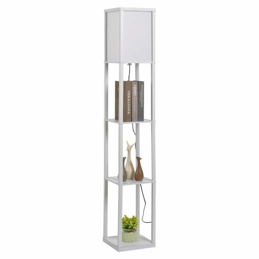 Lámpara de Pie con Estantes de Almacenaje, Lámpara de Madera Moderna, Bombilla E27, para Salón, Dormitorio, Oficina, Blanco [8]