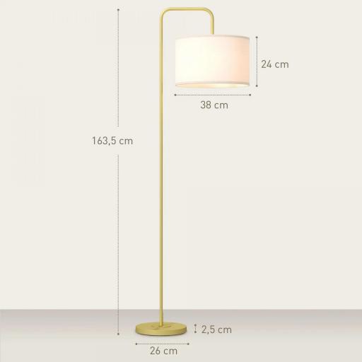 Lámpara de Pie Moderna con Pantalla de Lino Sintético Lámpara de Lectura para Salón 64x38x163,5 cm Blanco y Dorado [1]
