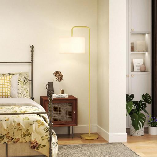 Lámpara de Pie Moderna con Pantalla de Lino Sintético Lámpara de Lectura para Salón 64x38x163,5 cm Blanco y Dorado [4]