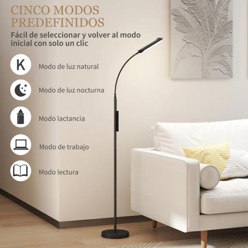 Lámpara de Pie LED Regulable con Temperaturas de Color Ajuste Continuo Control Remoto y Táctil Temporizador Negro [6]