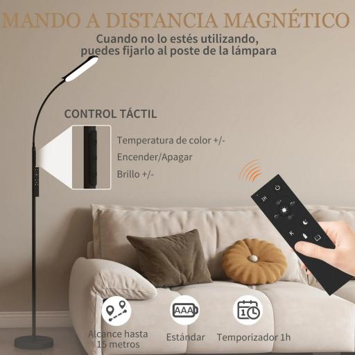 Lámpara de Pie LED Regulable con Temperaturas de Color Ajuste Continuo Control Remoto y Táctil Temporizador Negro [8]